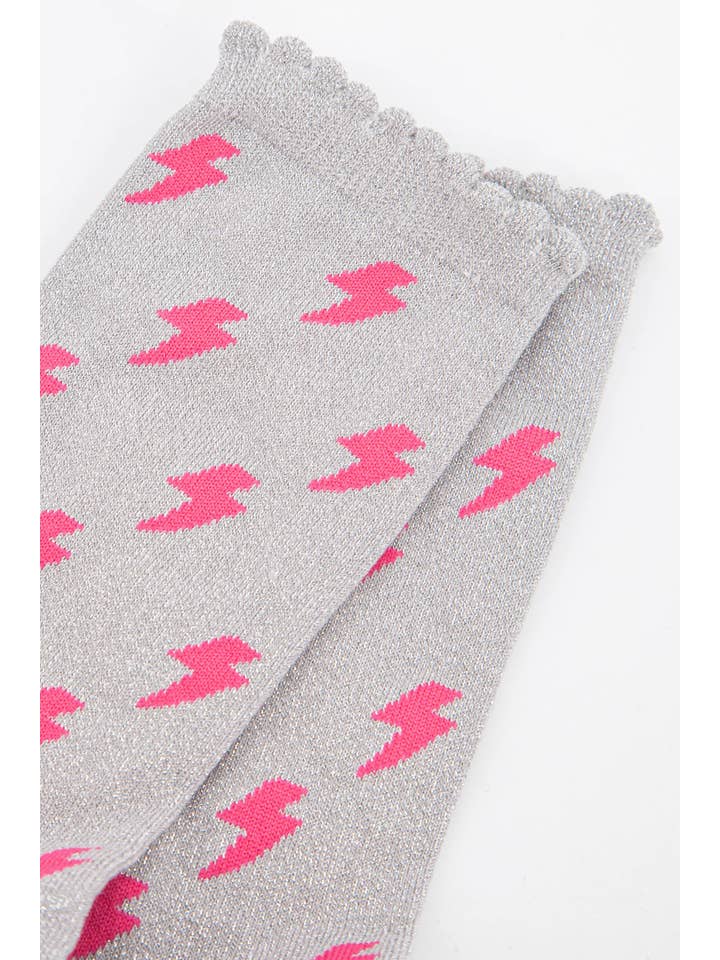 Sock Talk - Wholesale Socks - Women's - Women's Cotton Glitter Socks Lightning Bolt Grey1