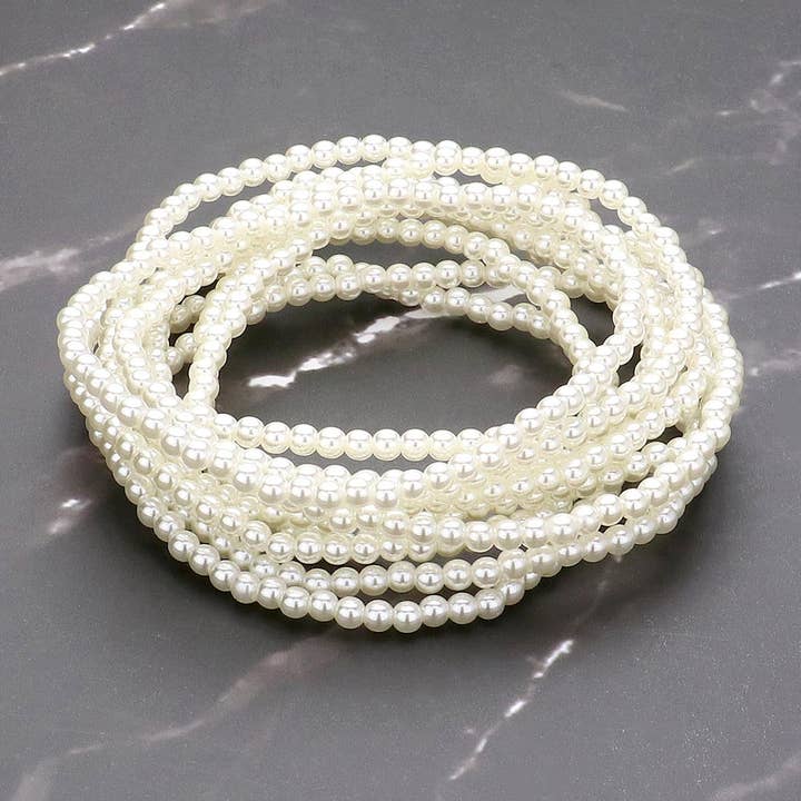 10PCS - Pearl Beaded Stretch Multi Layered Bracelets for wholesale by Sensibling Corp.