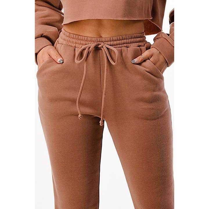 To Star - Wholesale Lounge Set - Women's - Solid Drop Shoulder Crop Hoodie Sweat Set