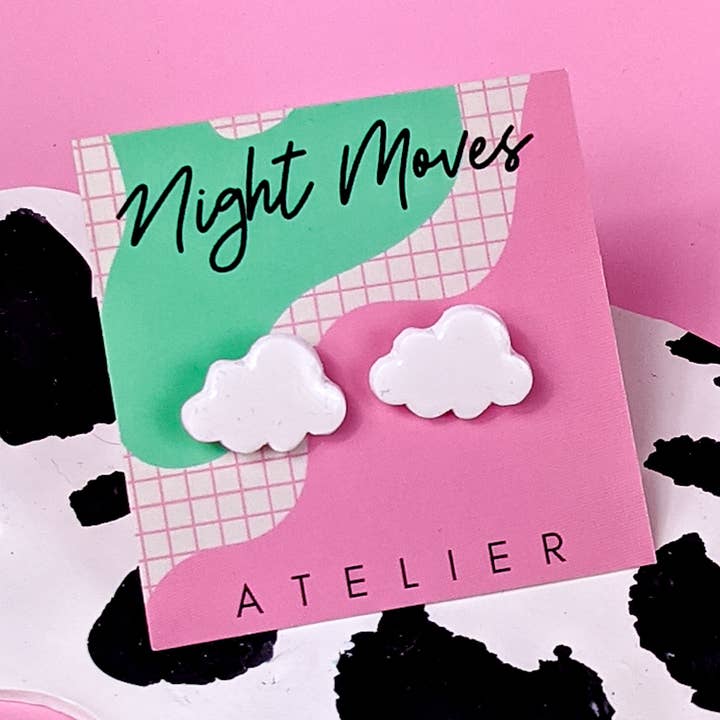 Mini brincos de argila de polímero em Cloud Babe por atacado de Night Moves Atelier