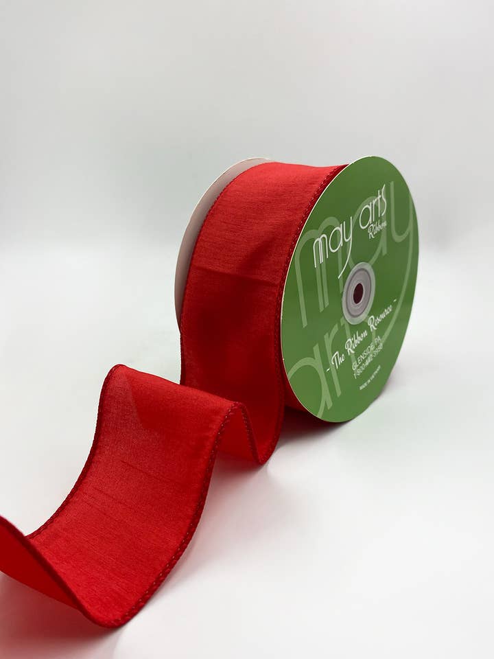 2.5″ Wired Red Faux Dupioni Silk Ribbon for wholesale by May Arts Ribbon