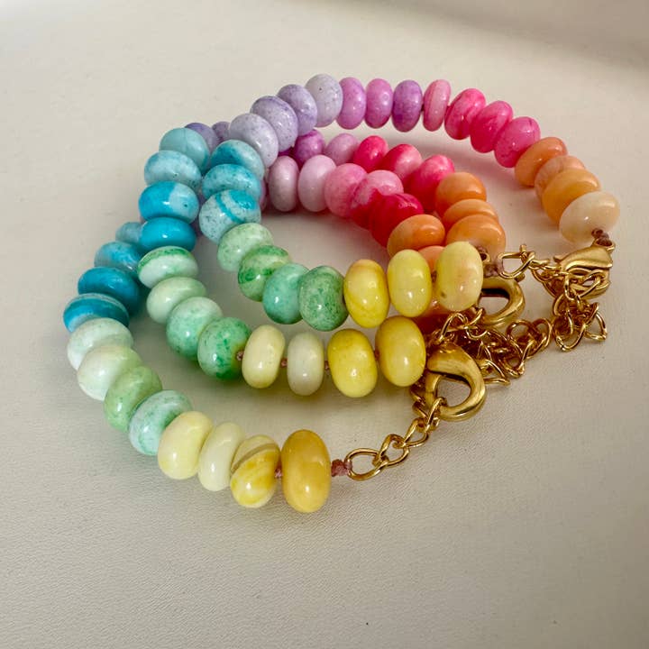 Pink Green Blue Pastel Rainbow Bracelet | Peruvian Opal | Chunky Beaded for wholesale on Faire3