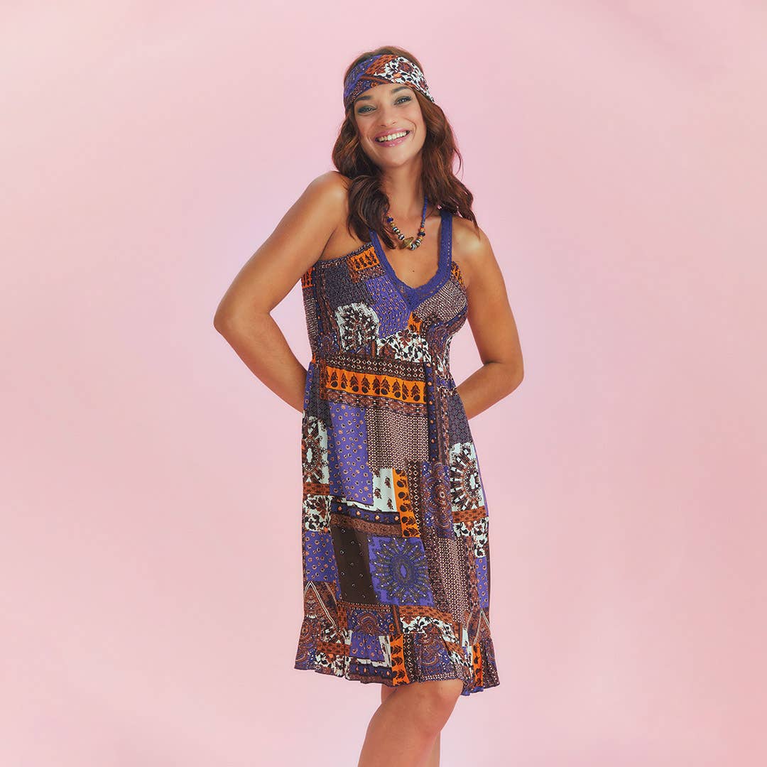 Los Banditos - Vendita all'ingrosso Vestito - Donna - Abito estivo scollato con scollo a V con motivo viola5