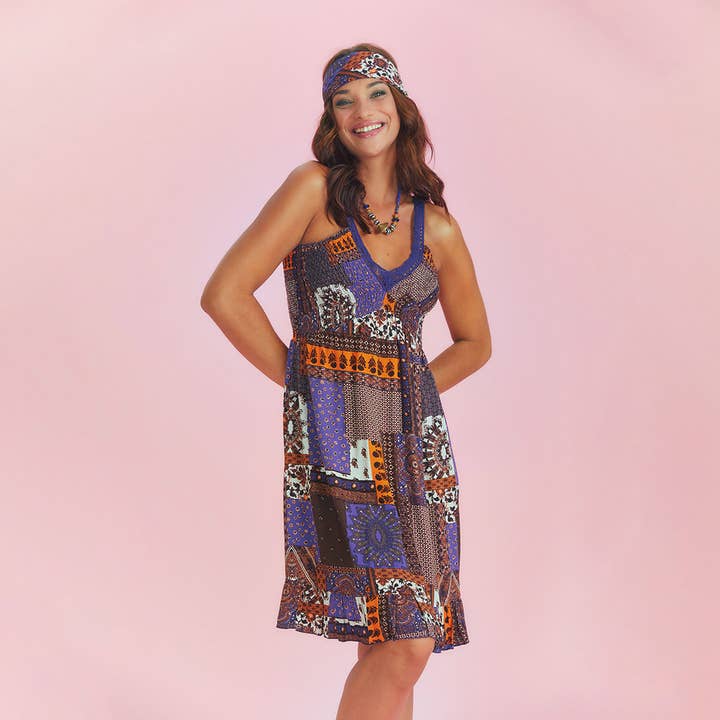 Los Banditos - Vendita all'ingrosso Vestito - Donna - Abito estivo scollato con scollo a V con motivo viola5