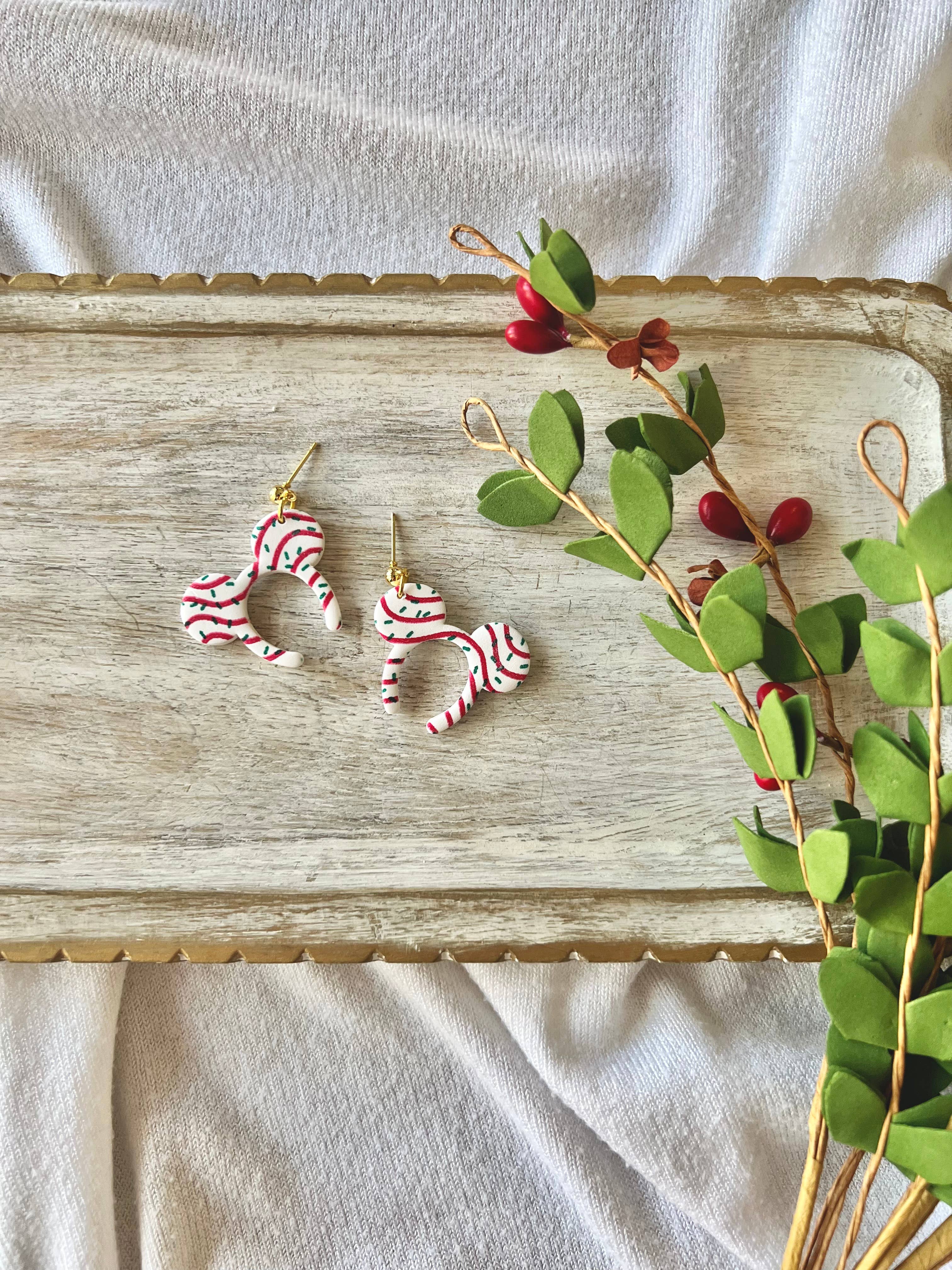 SeizeTheClayJewelry - Wholesale Dangle Earrings - Christmas Tree Cake Mouse Ears, Christmas Mouse Ears1