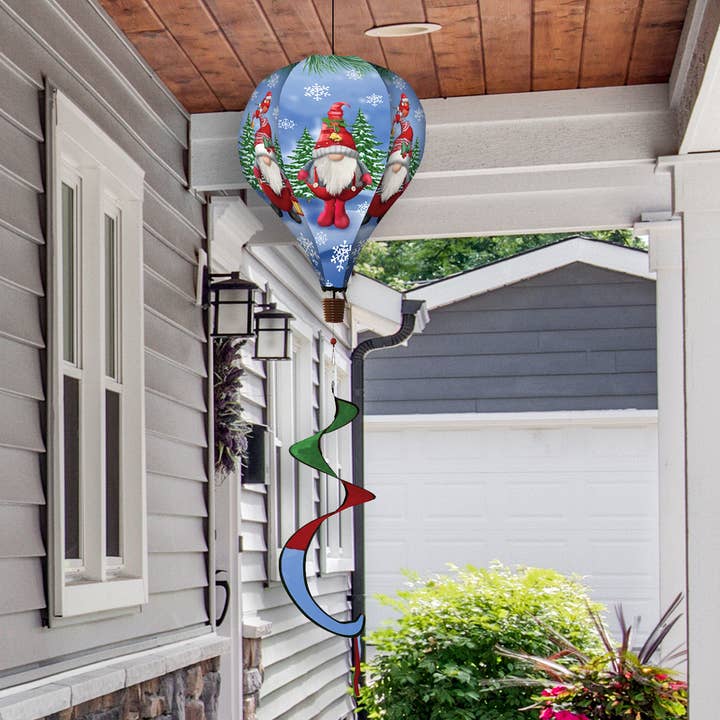 Briarwood Lane - Wholesale Wind Spinner - Winter Gnomes Deluxe Hot Air Balloon Wind Twister 54" x 12"
