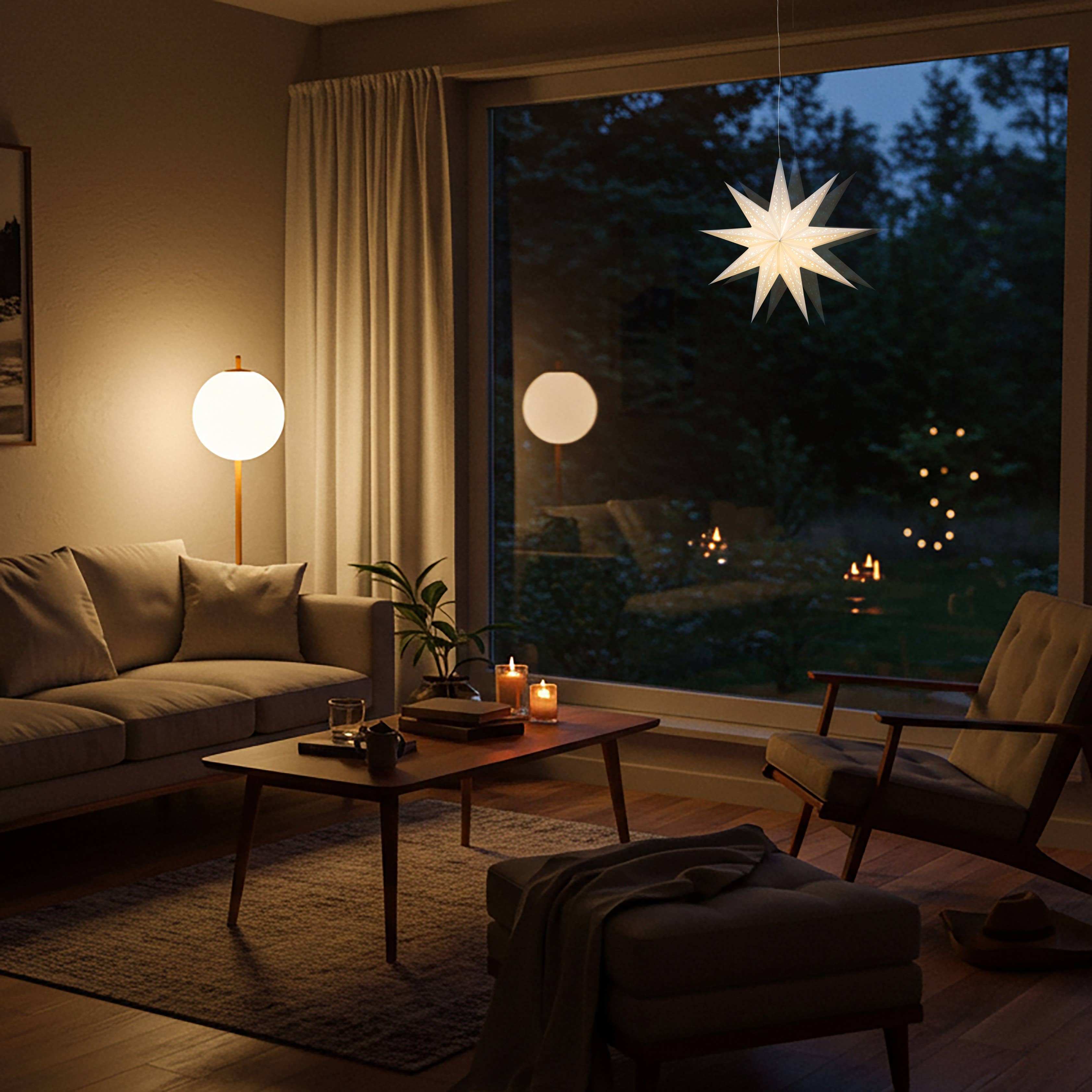 Artschatz LLC - Wholesale Paper Lantern/Lamp - Twinkle Star ~ 9 P, 16", White Paper Star Lantern Light5