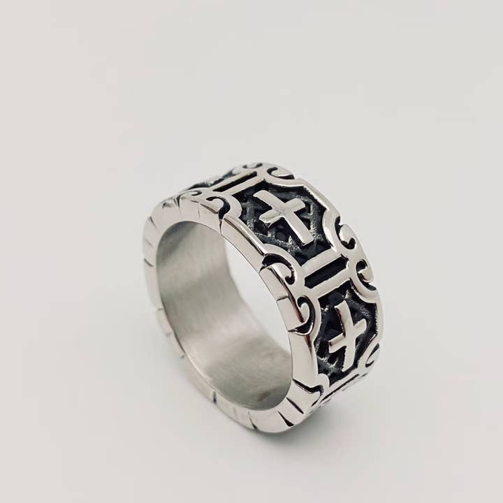 Mio Queena - Wholesale Jewelry - Men's - Punk Stainless Steel Cross Pattern Ring Men's Jewelry