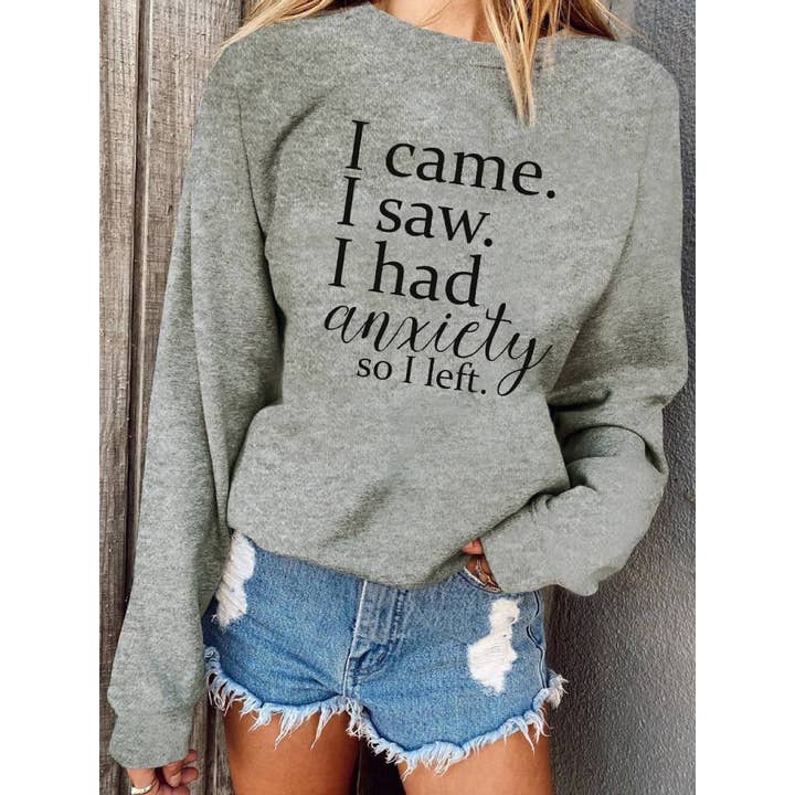 Moletom de manga comprida com gola redonda I CAME estampado em letras inglesas por atacado de Tourtiwi