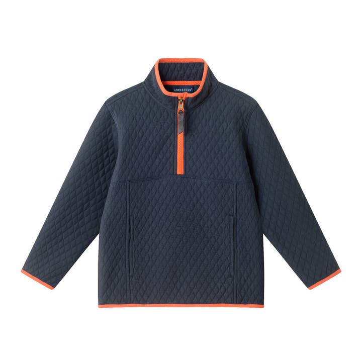 Kinder Kinder Diamantgesteppter Quarter-Zip Pullover | Marineblau für den Großhandel von Andy & Evan