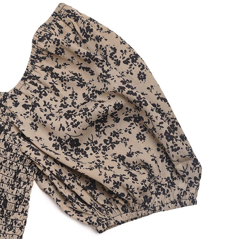 Black Square Neck Puff Sleeve Wide-Leg Printed Jumpsuit for wholesale on Faire7