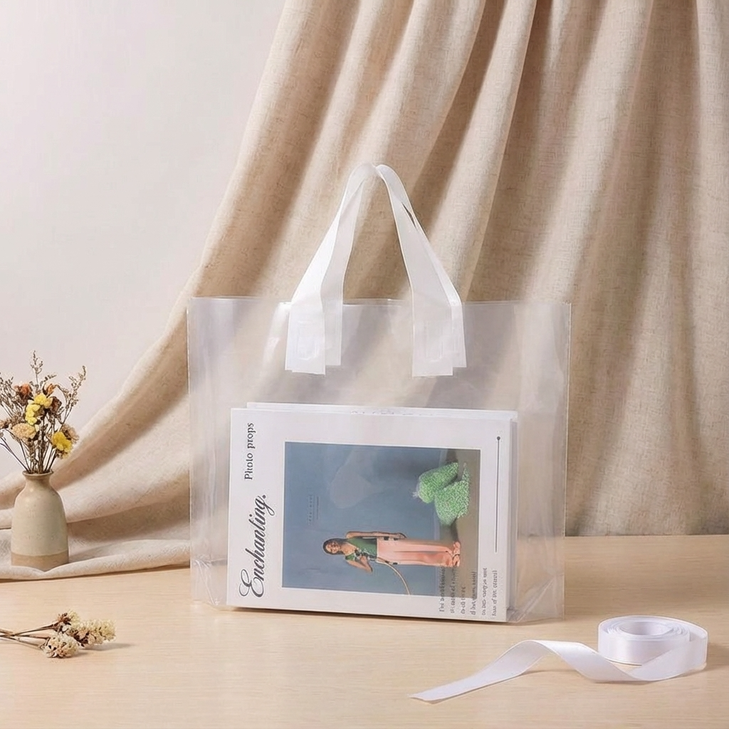 ByHome - Vente Pochette cadeau - 50 sacs cadeaux transparents en PVC de 3 tailles avec poignées blanches1