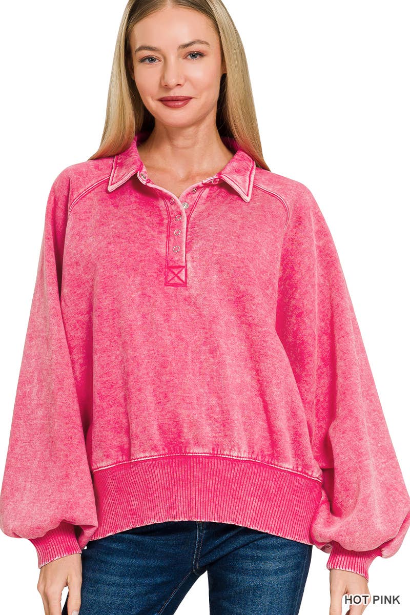 Vanilla Monkey - Wholesale Sweatshirt - Women's - Acid Wash Fleece Button Up Collared Pullover11