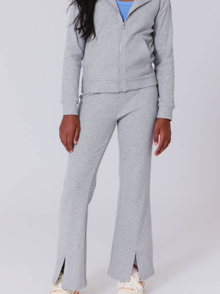 Pantalon évasé à fente nervurée pour filles en gris collégial pour la vente par Terez