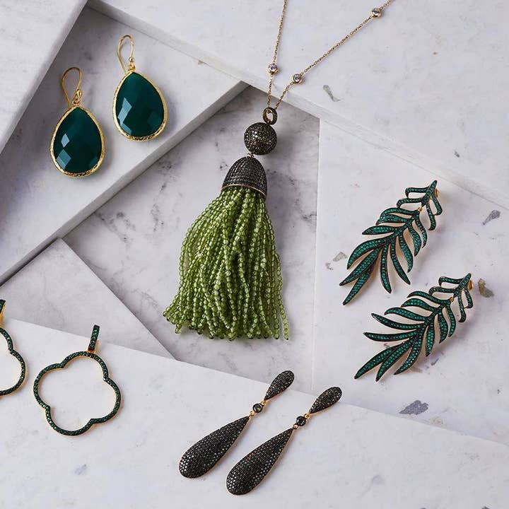 Latelita - Wholesale Dangle Earrings - Latelita Coco`s Long Drop Earrings Emerald Green CZ