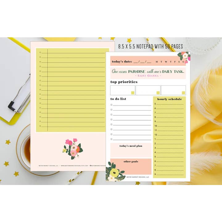 Meyer Market Designs - Wholesale Notepad - Daily Task notepad. Saint Gianna Daily notepad. Catholic