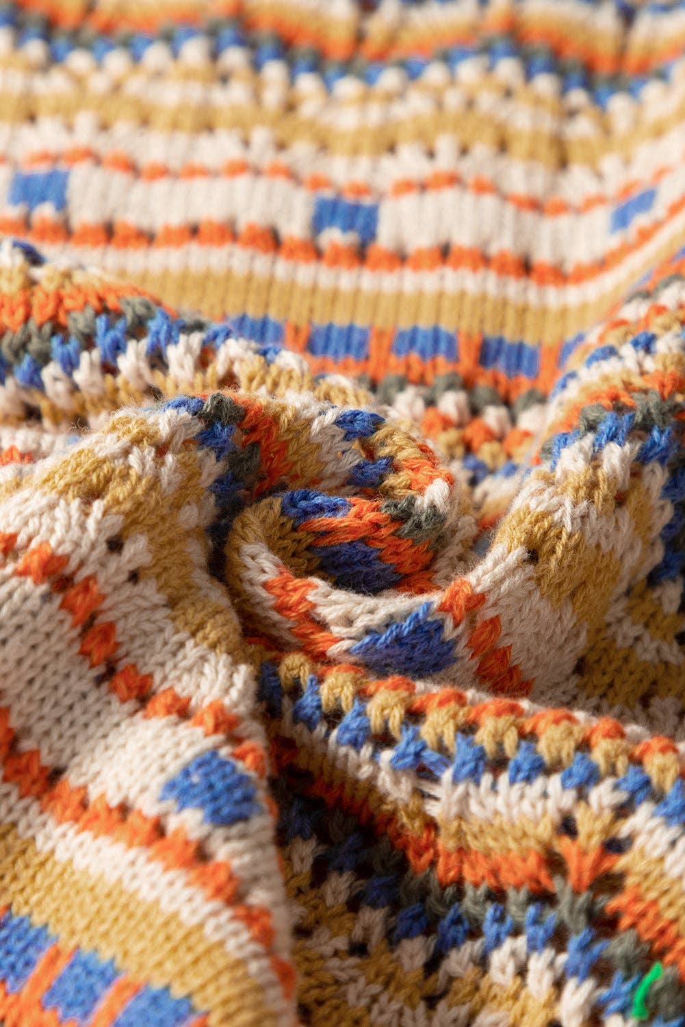 Brown Stripe Eyelet Crochet Round Neck Sweater Vest for wholesale on Faire5