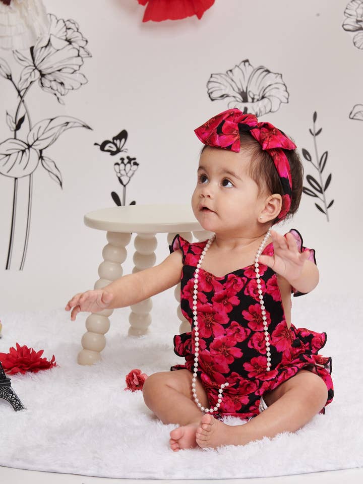 Romper Bolha com Alças de Folho e Flores ao Luar por atacado de Elebaby