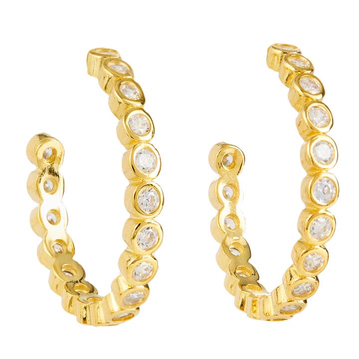 Elyssa Bass Designs - Vente Créoles - Créoles rondes en pierre avec pavé CZ