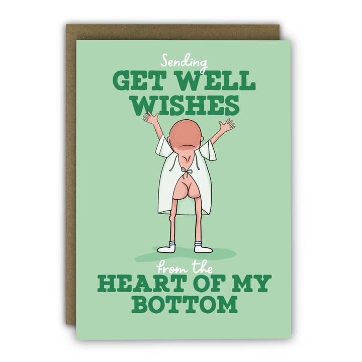 RUNNING WITH SCISSORS – wholesale Get well card – Funny Get Well Card - A6 - Heart of My Bottom - Cheeky Bum Flash!