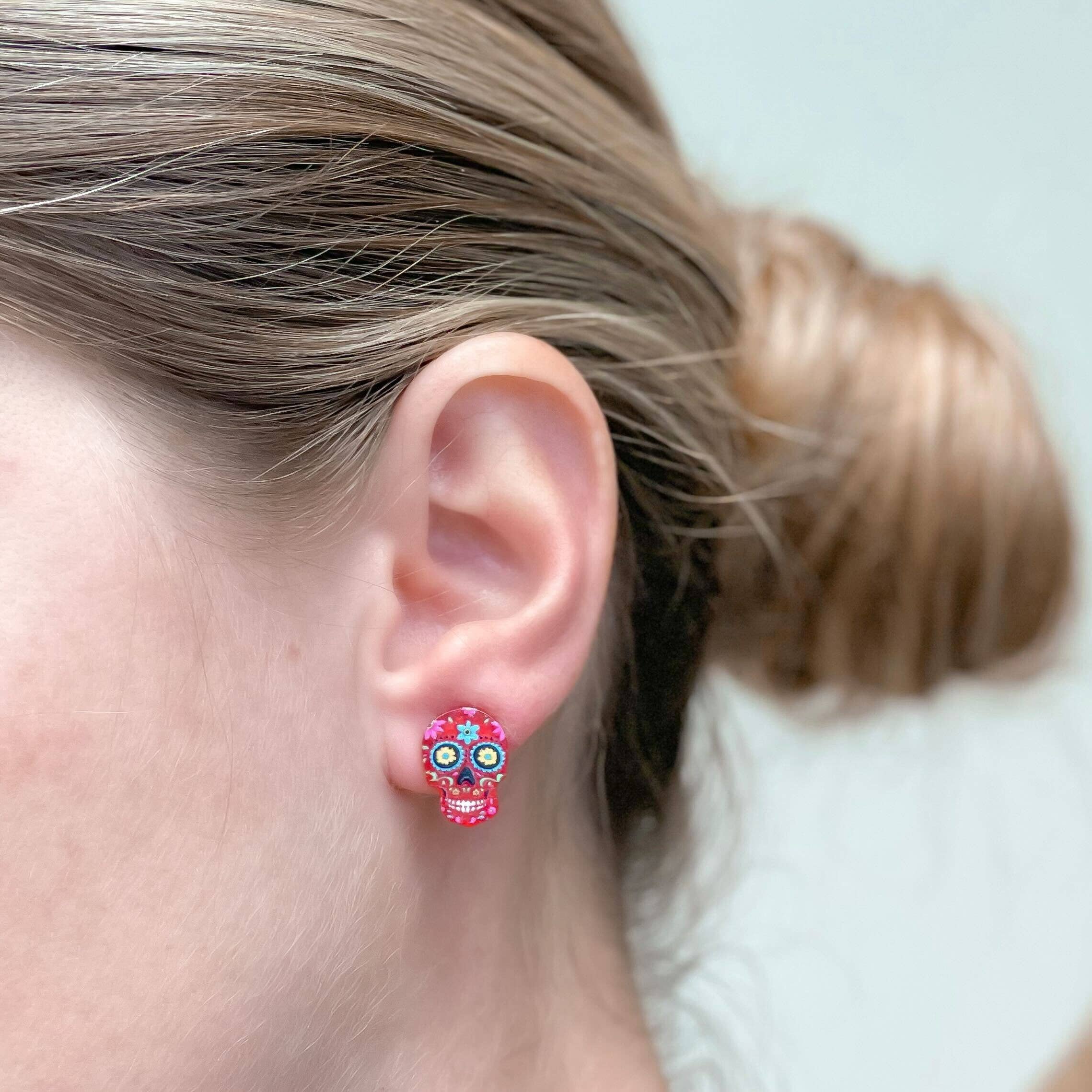 Prep Obsessed Wholesale - Wholesale Stud/Post Earrings - Printed Sugar Skull Stud Earrings1