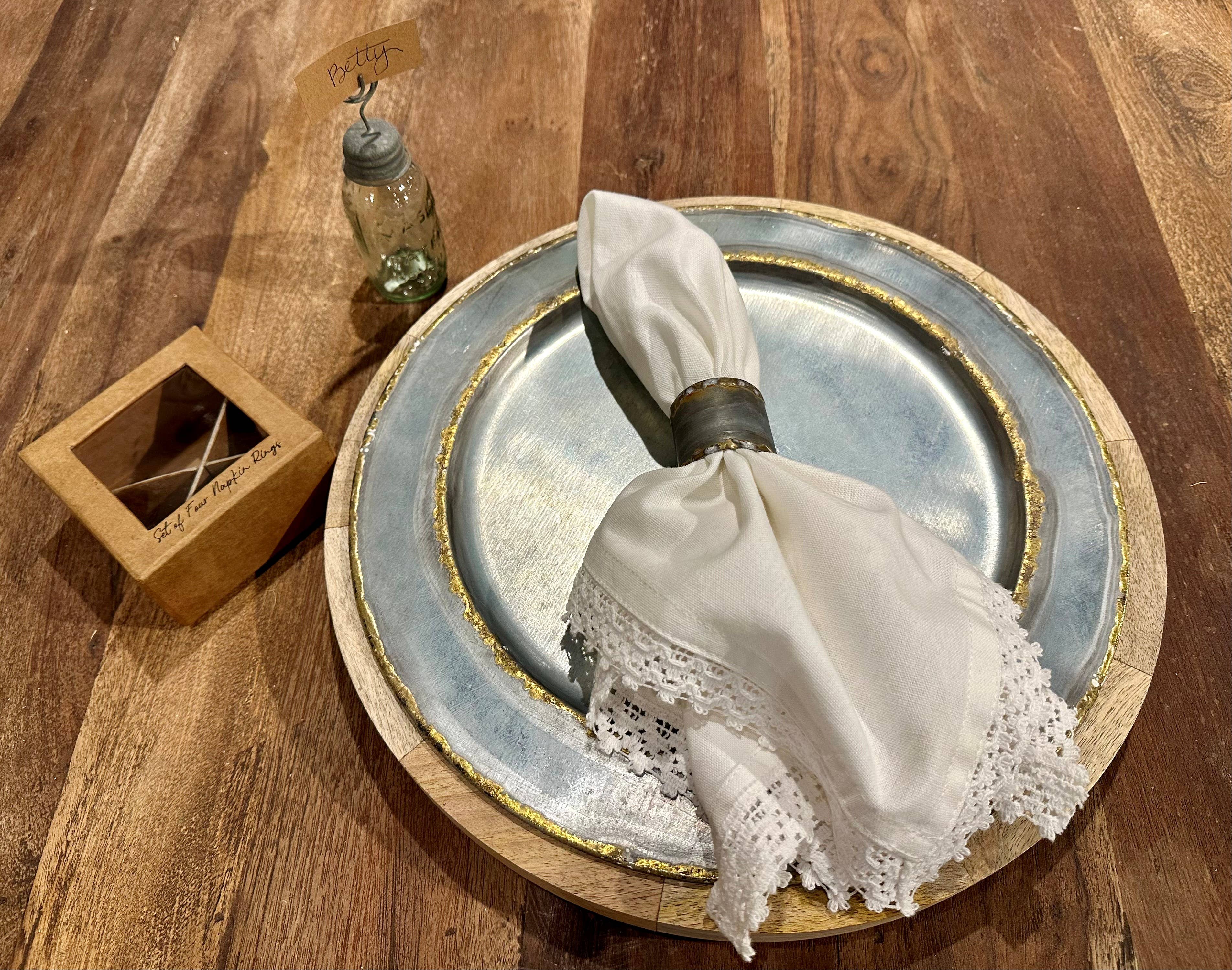 CTW Home Collection - Wholesale Napkin Ring - Set of Four Galvanized & Gold Napkin Rings4