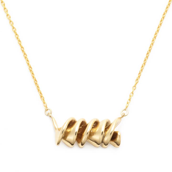 Delicacies Jewelry - Wholesale Halskettinghanger - Rotini Pasta Ketting, geelgoud verguld, door delicatessen sieraden - elke aankoop helpt honger te bestrijden! (Food Jewelry, Foodie Gift)