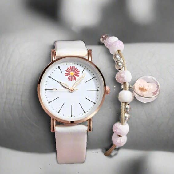Daisy Flower kvinnors lystra armbandsur med armbandsset för wholesale av WoodWristCo