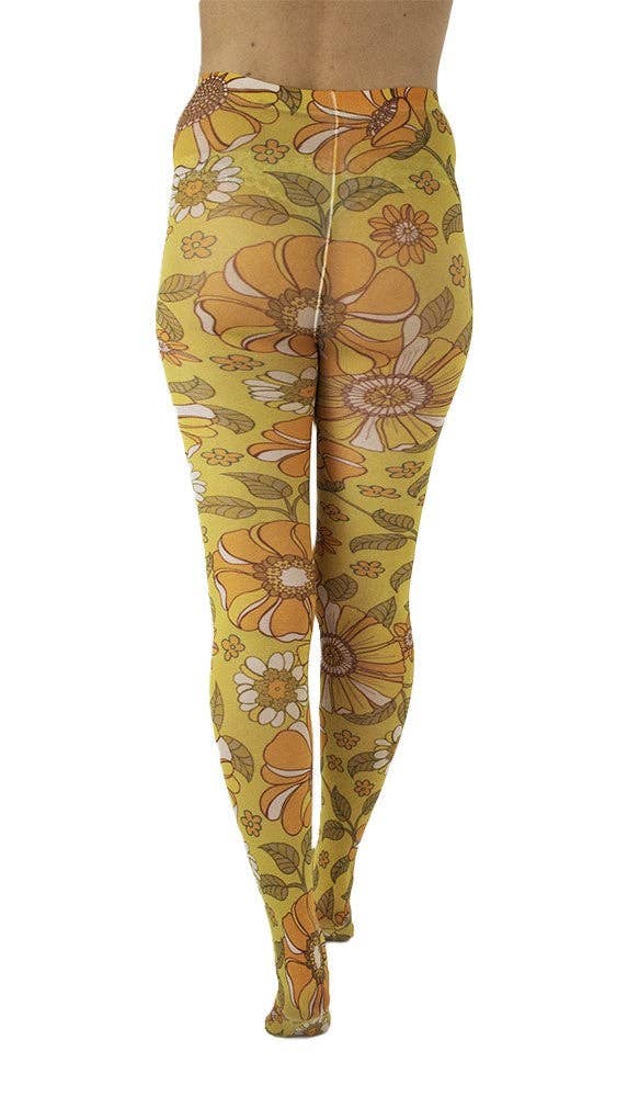 Pamela Mann - Wholesale Tights - Women's - Throwback Floral Printed Tights Mustard4