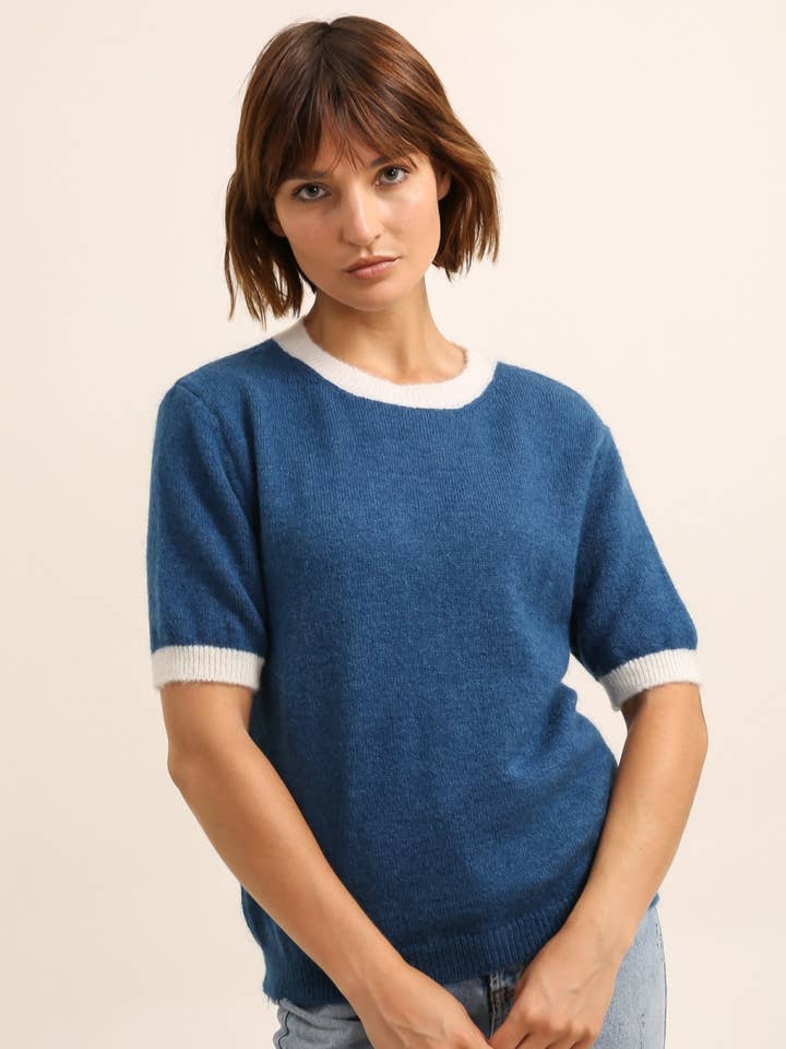 SUPER KID MOHAIR AND WOOL SHORT-SLEEVED CREWNECK SWEATER for wholesale by NAÏS PARIS