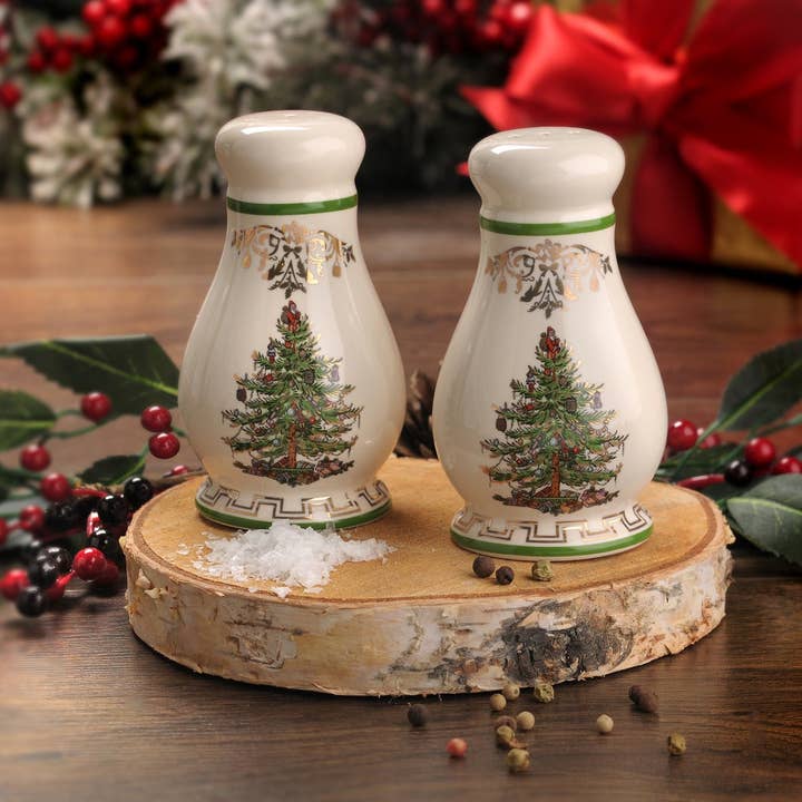 Portmeirion, Spode, Pimpernel, Nacthmann, Wrendale Designs - Wholesale Salt & Pepper Shaker Set - Spode Christmas Tree 4 Inch Gold Salt and Pepper Shaker