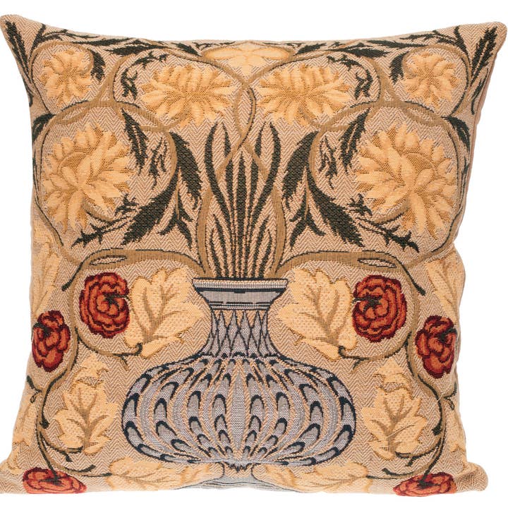 Vase with Flowers Decorative Throw Pillow | Morris design for wholesale by yapatkwa - art of the loom