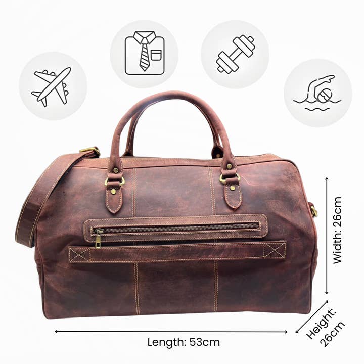 Mala de Viagem em Pele Genuína de Alta Qualidade com Alça de Ombro Ajustável. OFERTA Suporte de Pele para Air-tag da Apple Estilo 81007. por atacado de hide & chic