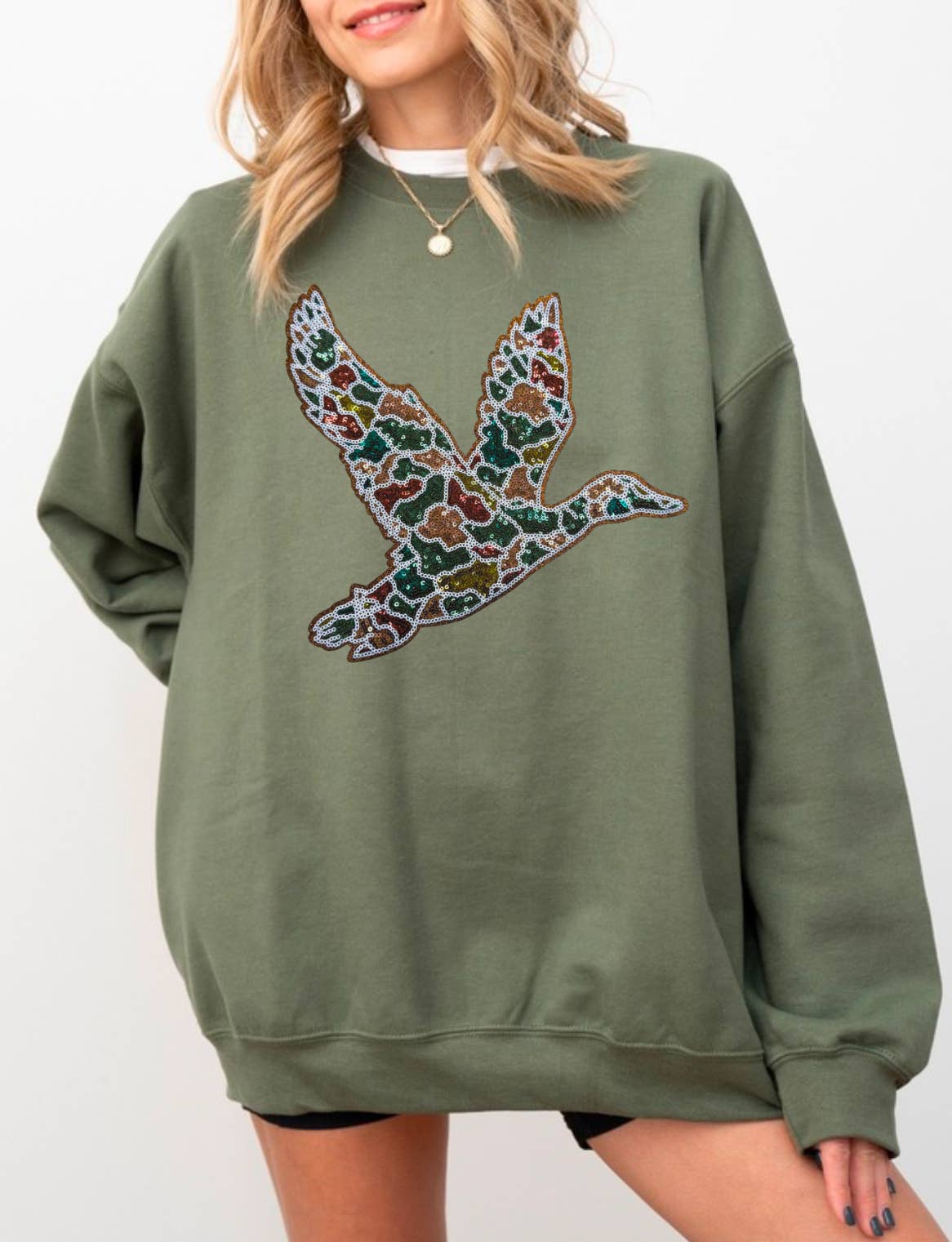 ABLNco - Wholesale Sweatshirt - Women's - Camo Mallard Duck Hunting Sequins Patch Sweatshirt2