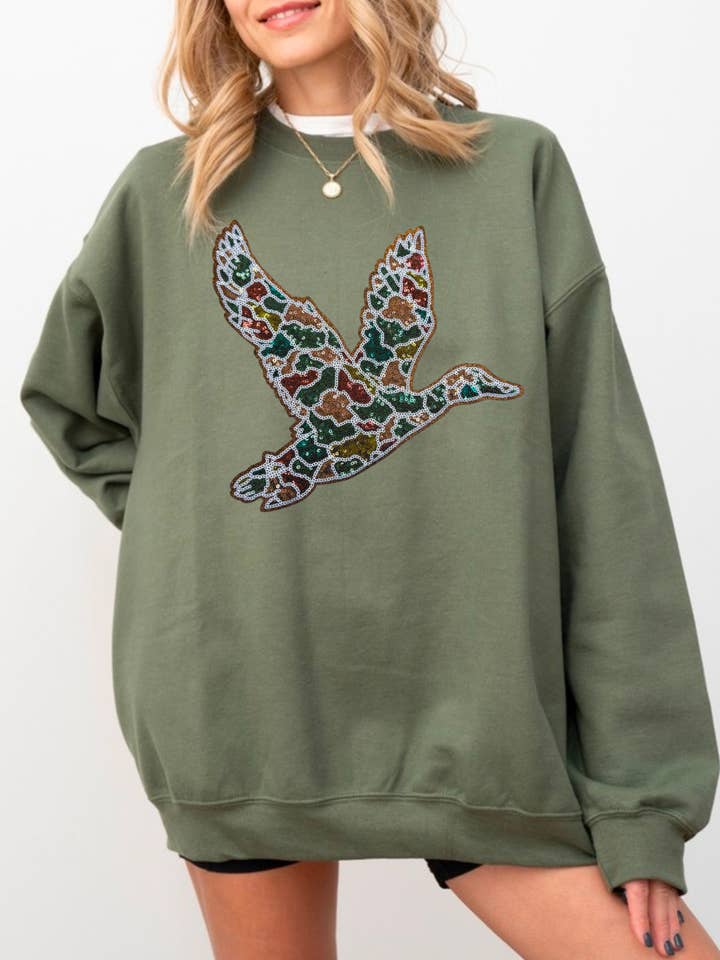 ABLNco - Wholesale Sweatshirt - Women's - Camo Mallard Duck Hunting Sequins Patch Sweatshirt2