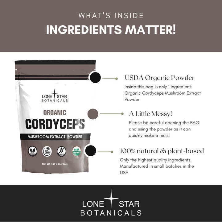 Lone Star Botanicals – wholesale Protein/superfood powder – Organic Cordyceps Mushroom Extract Powder -- 3.52 oz