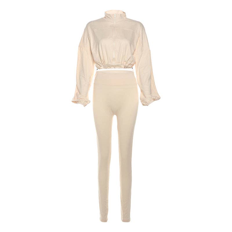 MB Fashion Wholesale - Wholesale Activewear Set - Women's - MB FASHION Zip-Up Crop Jacket & High-Waist Leggings Set 1552LY14