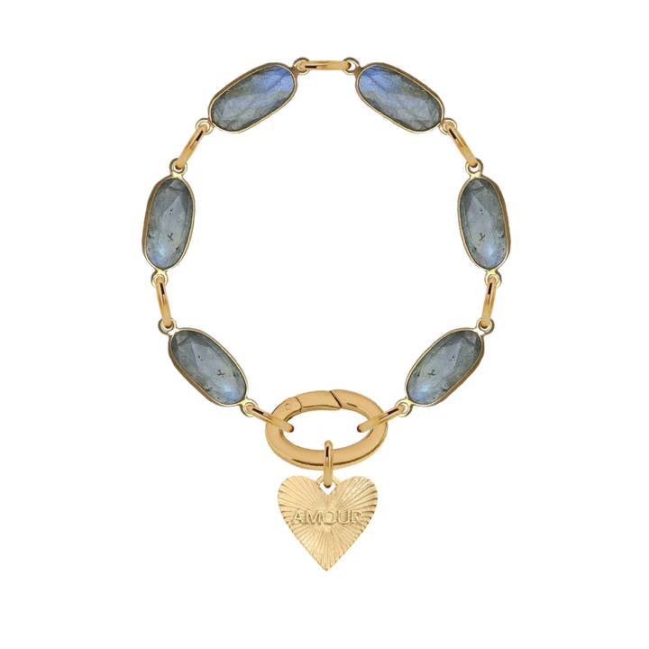 Labradorite Gemstone Link Amour Heart Bracelet for wholesale by Mint + Sky
