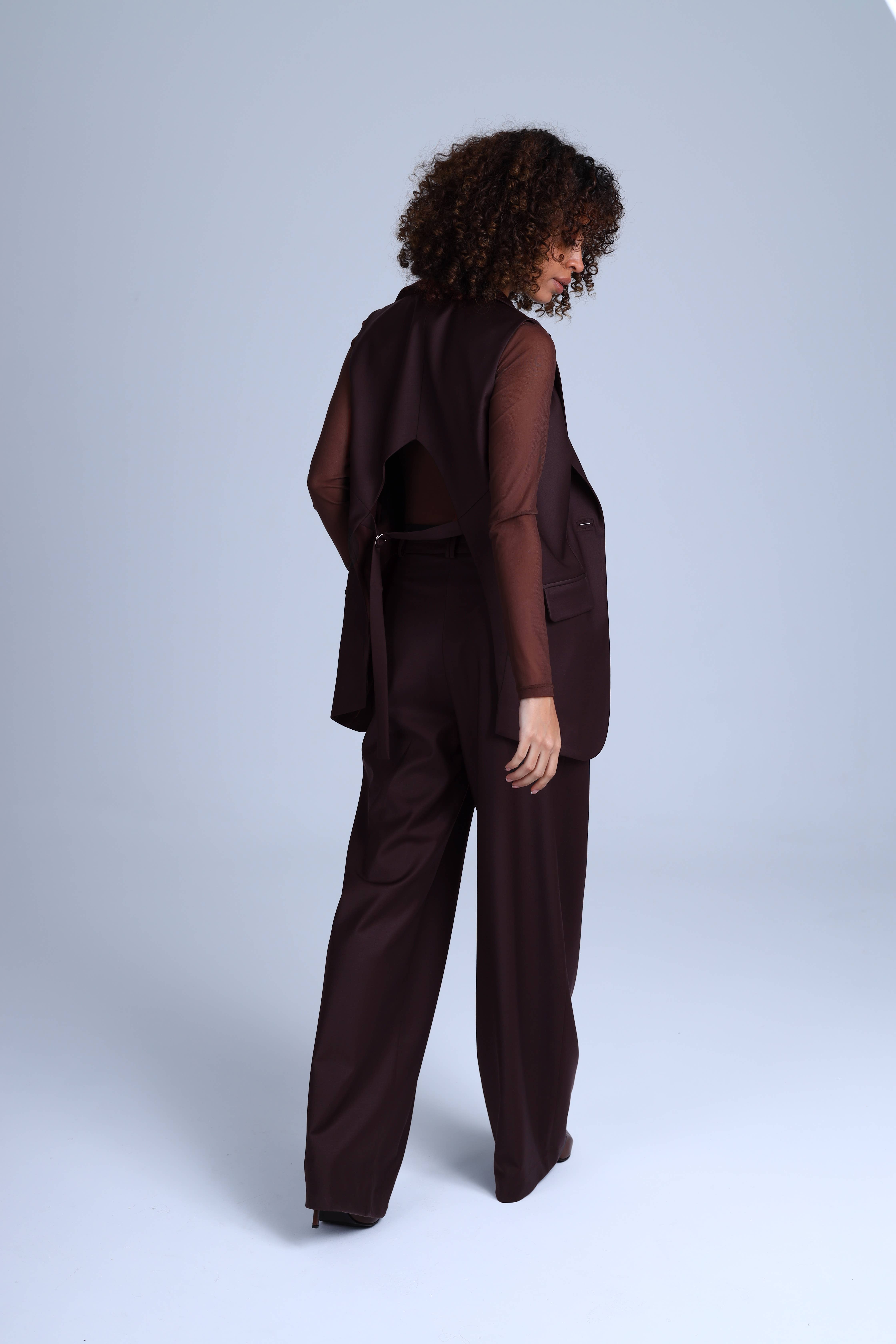 ETNA - Wholesale Suit Pants - Women's - Monica Suit Wide-leg Brown Virgin Wool Pants9