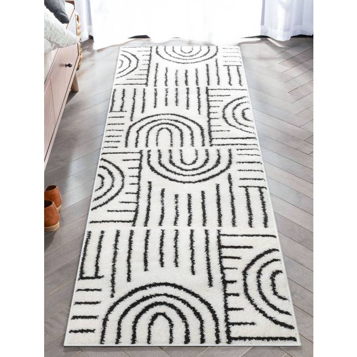Well Woven - Wholesale Area Rug - Boho Rainbow Shag Geometric Ivory Black High-Low Rug7