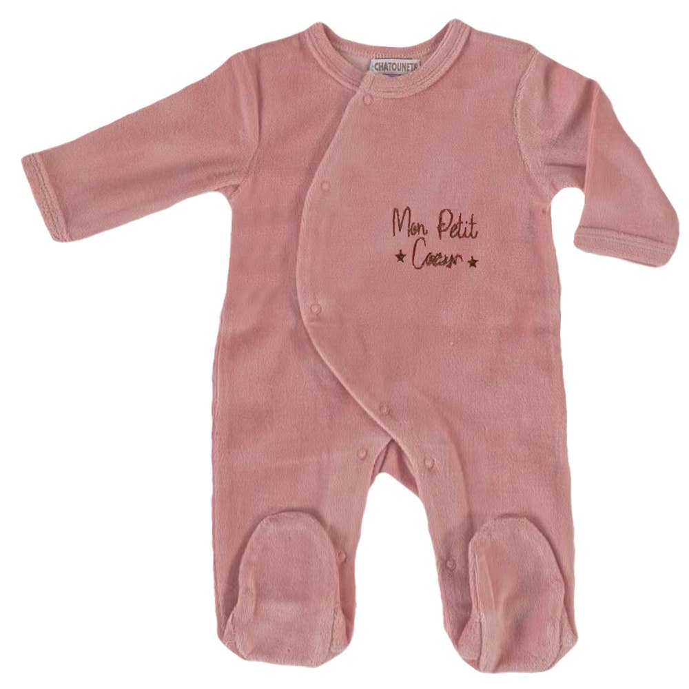 Les Chatounets - Wholesale Sleepsuit - Baby - Baby Pajamas 0/1 month velvet "MY LITTLE HEART" Les Chatounets4