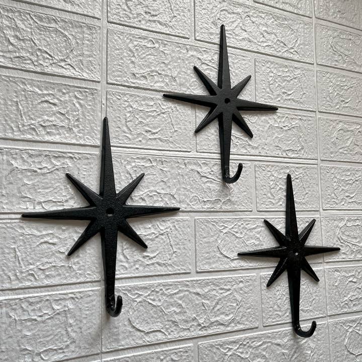 Zeckos - Wholesale Wall Hook - Set of 3 Cast Iron Atomic Starburst Wall Hooks