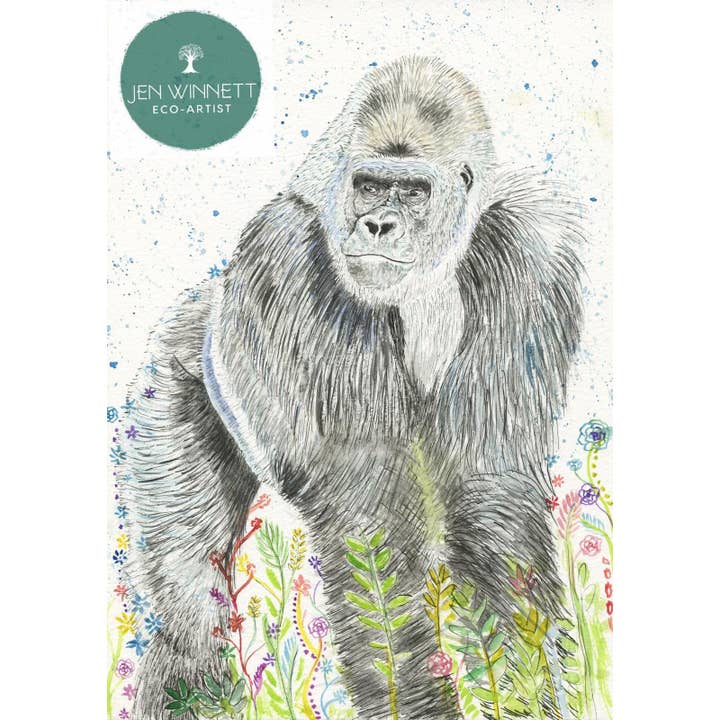 George the Gorilla | Stampa artistica ad acquerello firmata Eco friend per la vendita all'ingrosso da parte di Jen Winnett Eco Artist