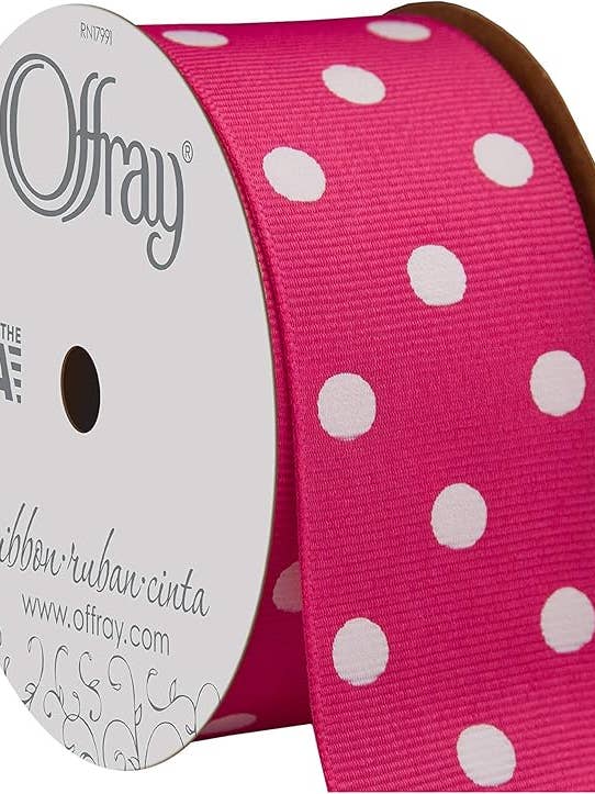 Grosgrain Polka Dots Shocking Pink 1-1/2" x 50 Yards for wholesale by Berwick Offray Ribbon
