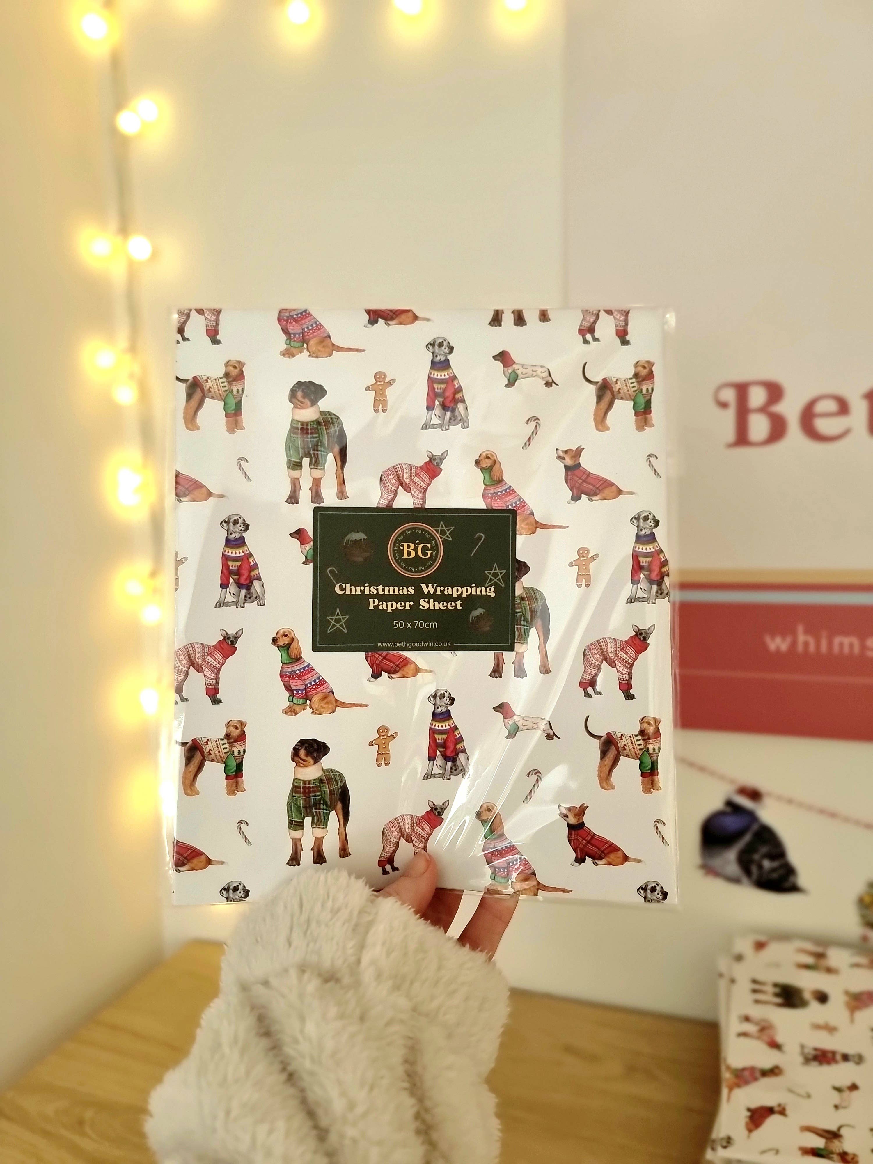 Beth Goodwin Designs - Wholesale Flat Wrap - Christmas Dogs Wrapping Paper Sheet3