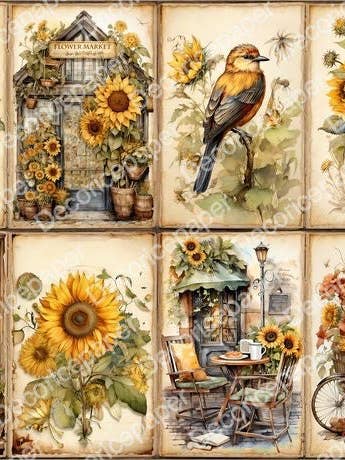 DRP067 - Vintage Sunflowers - Rice paper A4 for wholesale by Decoricepaper