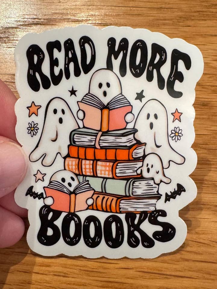 Read More Books Vinyl Sticker, Ghosts Reading Books, Halloween Sticker, Water Bottle Sticker, Ghosts for wholesale by Cedar and Saltwater Co