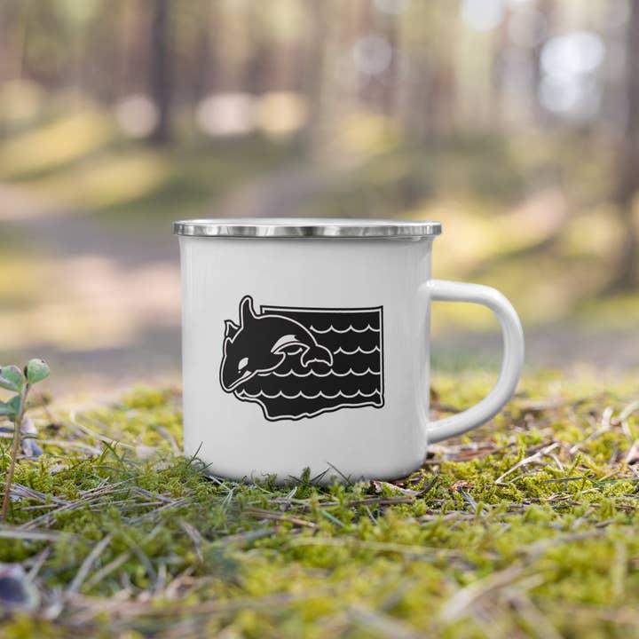 Washington Elements Orca, Enamel Mug, 12oz for wholesale by Patchmarks