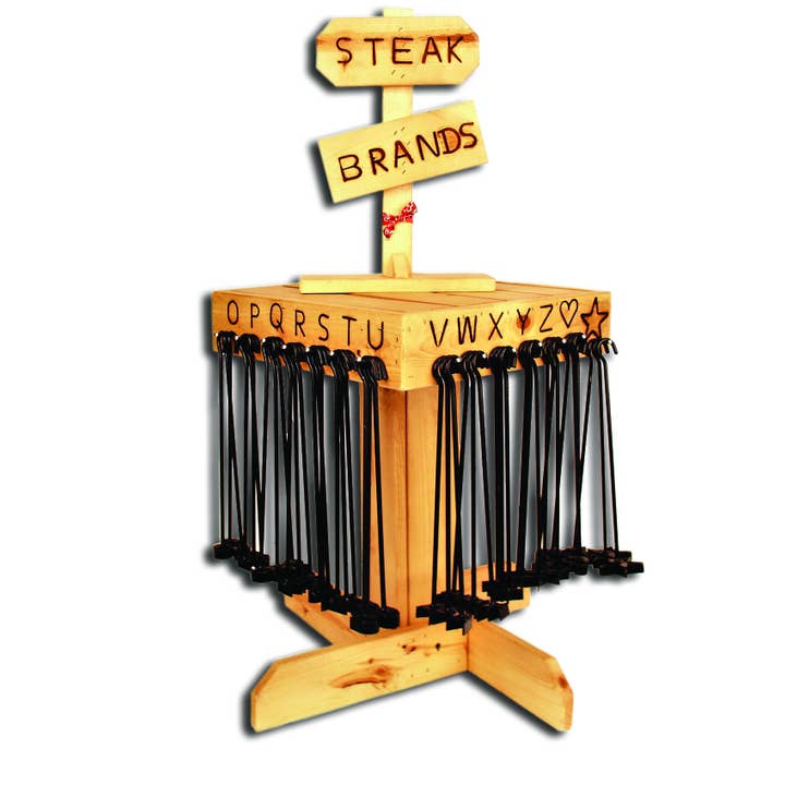 Steak Brand Display with set-up WITH BRANDS for wholesale by Rustic Ironwerks