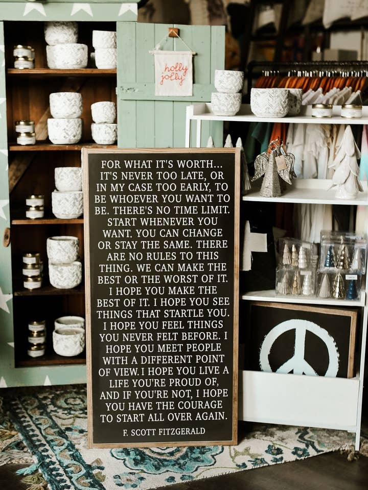 F. Scott Fitzgerald For What It's Worth Wood Sign VERTICAL for wholesale by The Shed Interiors